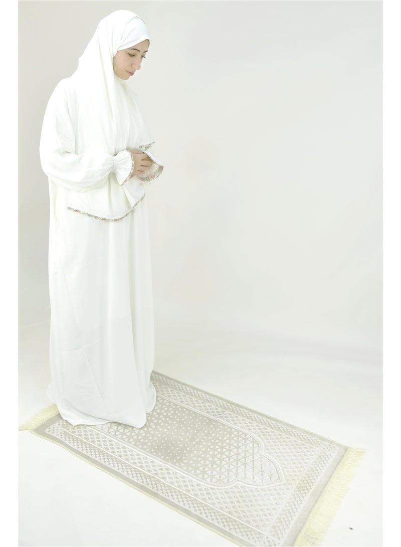  داماس كولكشن باس صلاة نسائي قطعة واحدة من قماش كريب فوكا فاخر مع وشاح متصل وجيب – ملابس صلاة شرعية مريحة - Image 2